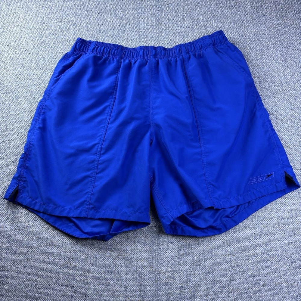 Vintage Speedo Swim Trunks Royal Blue Mens XXL Mesh Lined Retro Shorts Logo